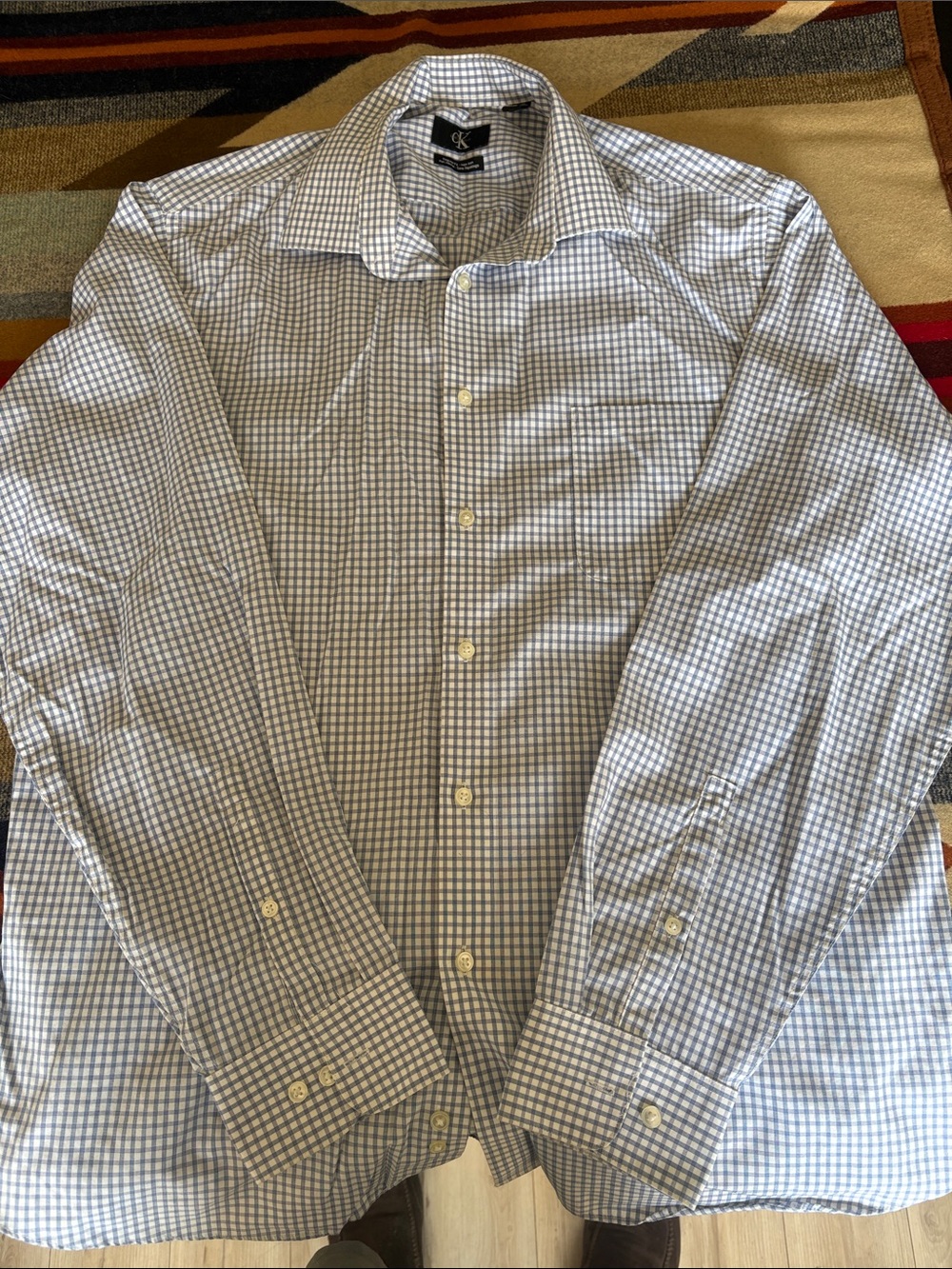 Calvin Klein Blue and White Checked Dress Shirt